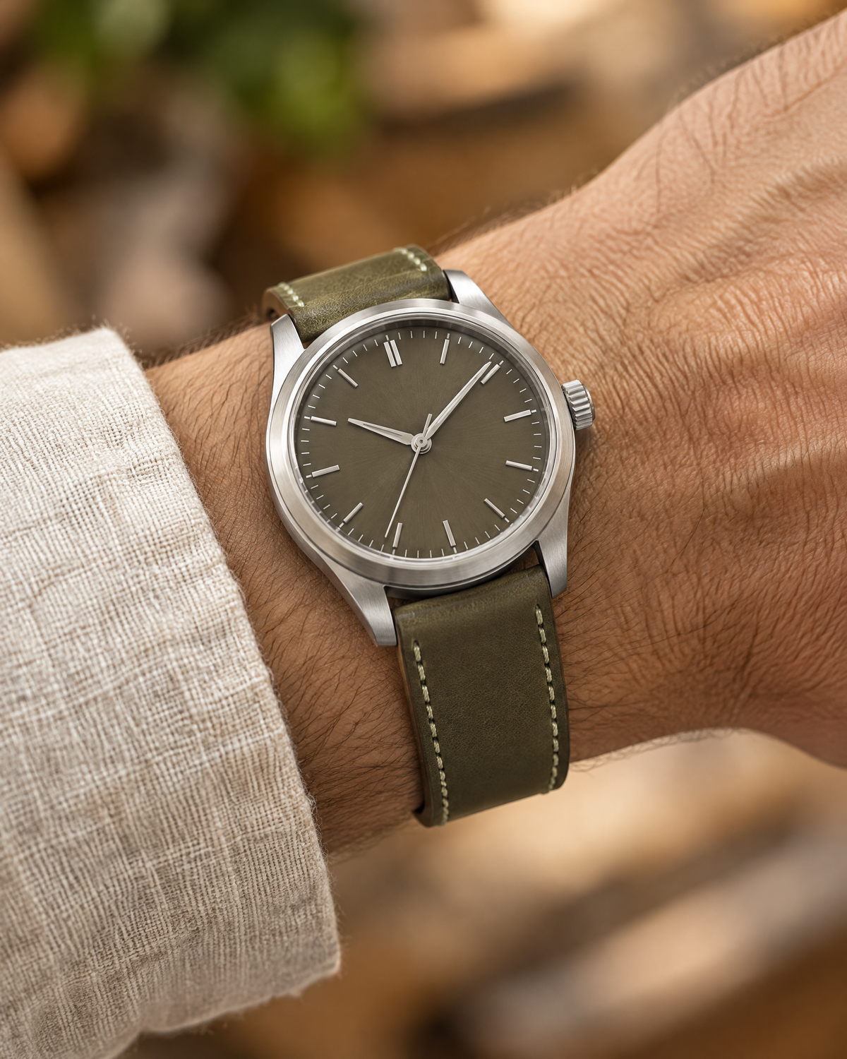 Olive Green Swift Leather Watch Strap – Handstitched