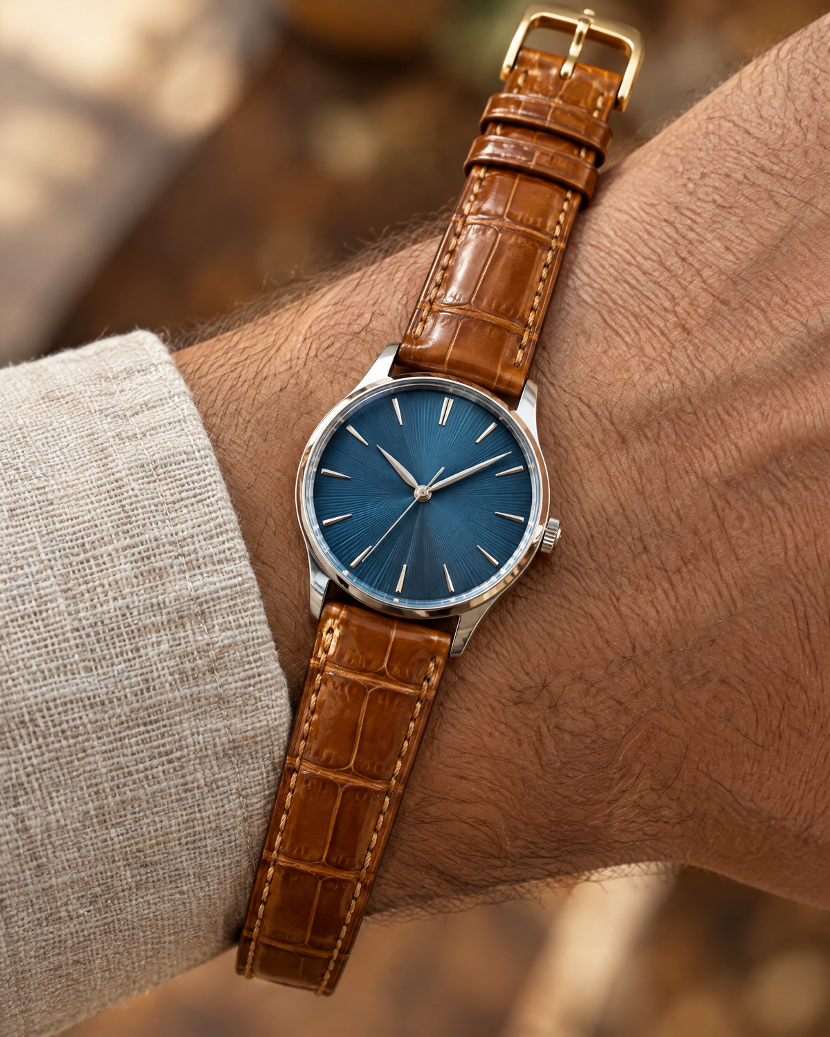 Patina Golden Cognac Alligator Leather Watch Strap – Handstitched