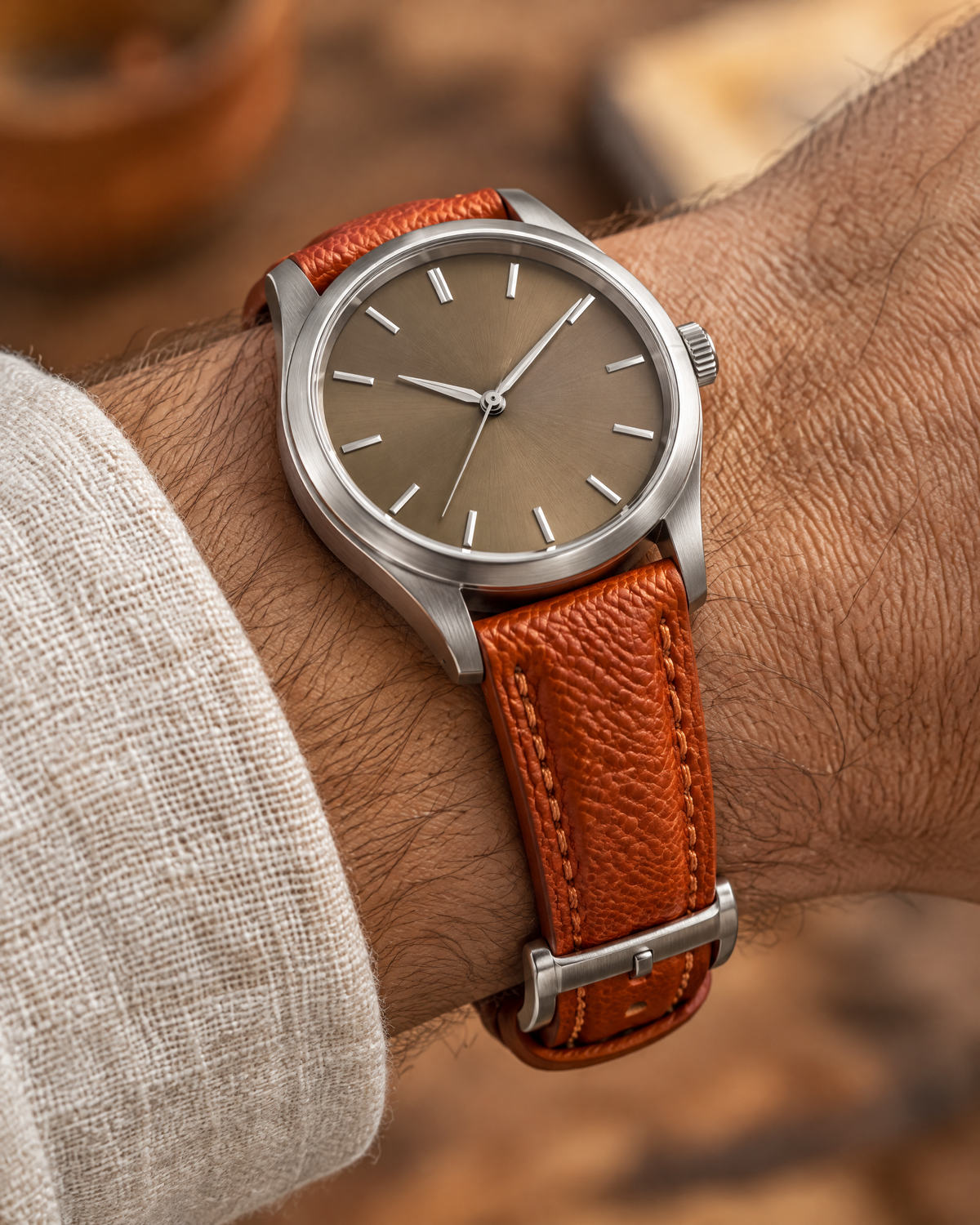 Burnt Orange Togo Leather Watch Strap – Handstitched, Padded