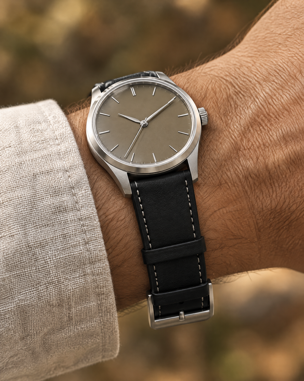 Black Swift Leather Watch Strap Flat – Handstitched