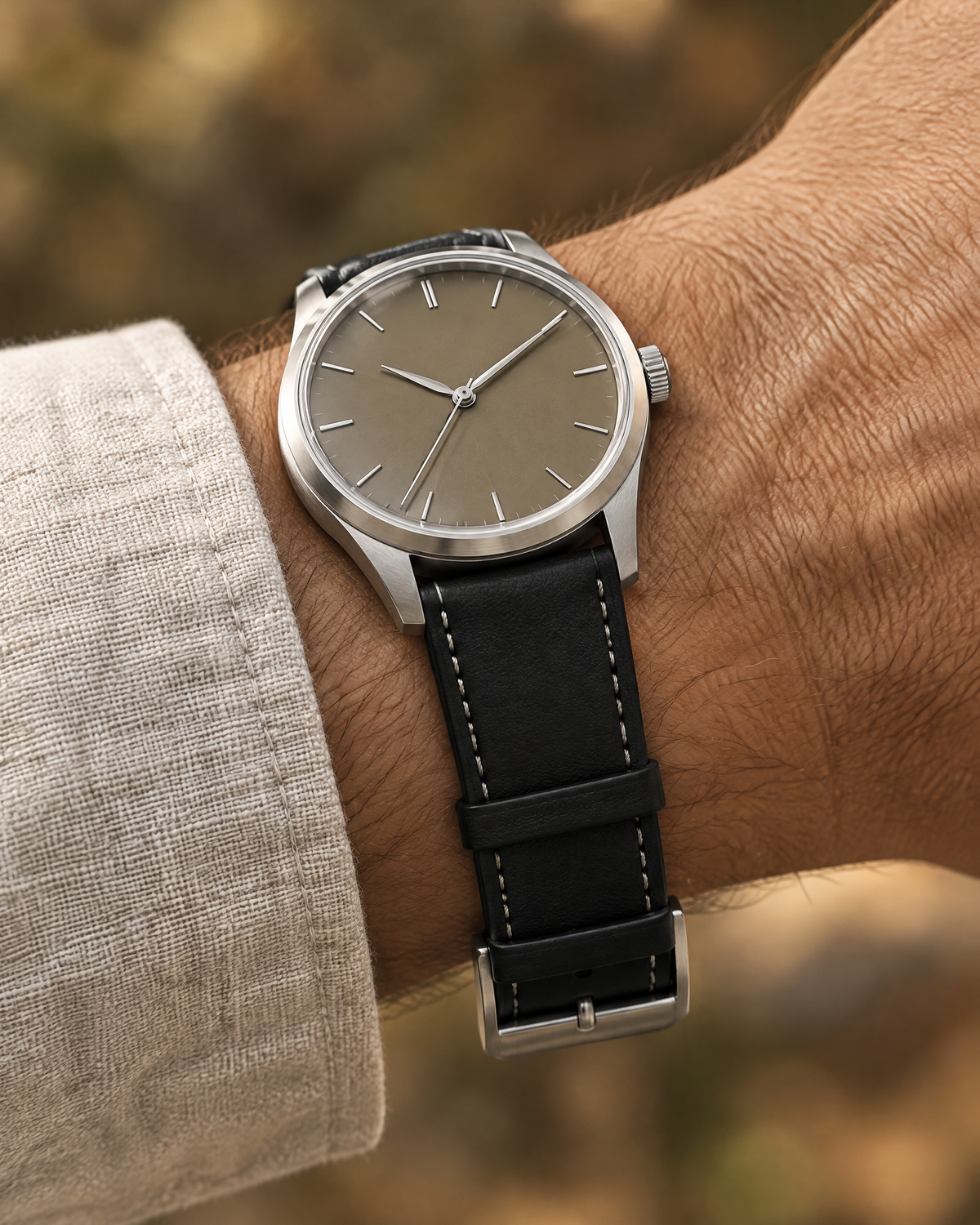 Black Swift Leather Watch Strap Flat – Handstitched