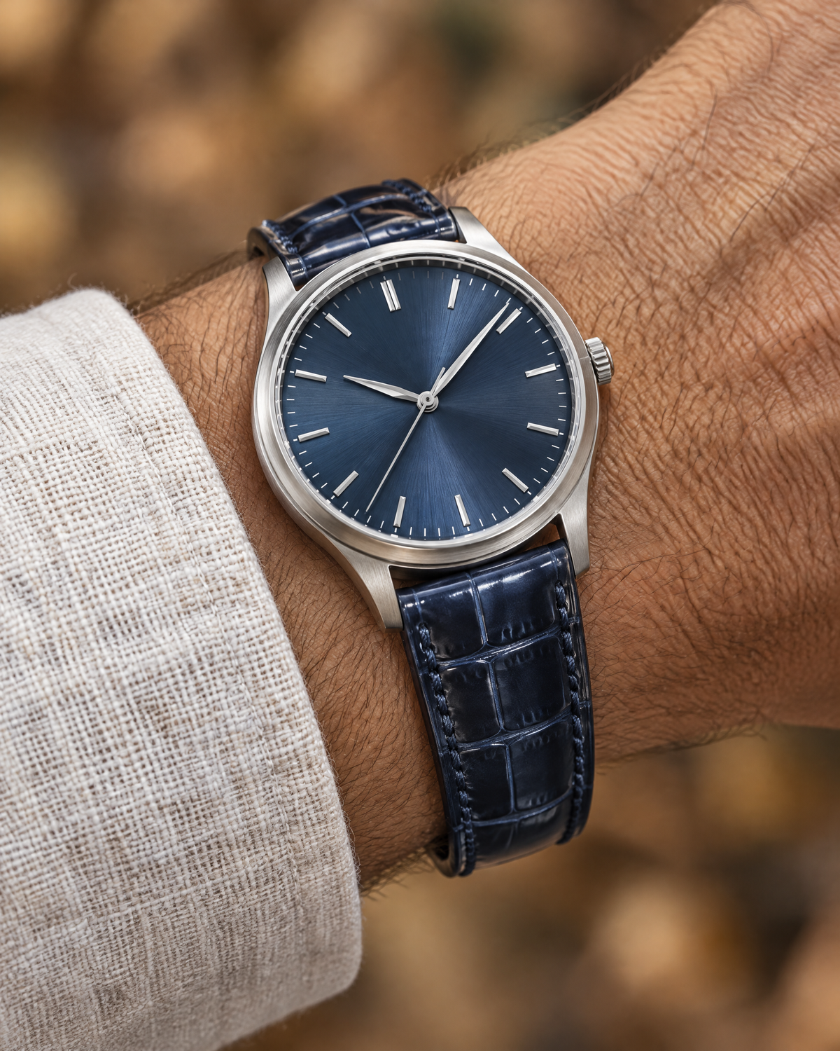 Navy Alligator Leather Watch Strap – Handstitched