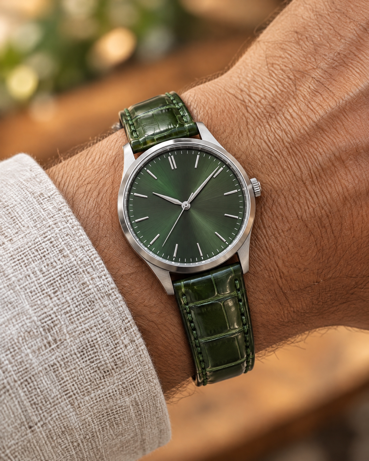 Green Alligator Leather Watch Strap – Handstitched