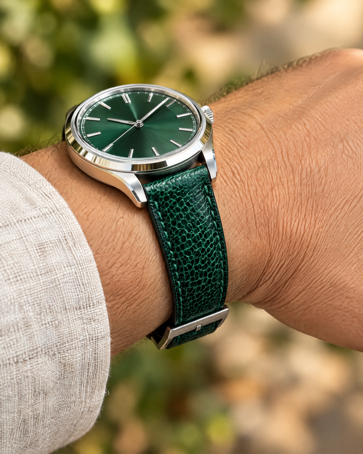 Emerald Green Lizard Leather Watch Strap – Handstitched
