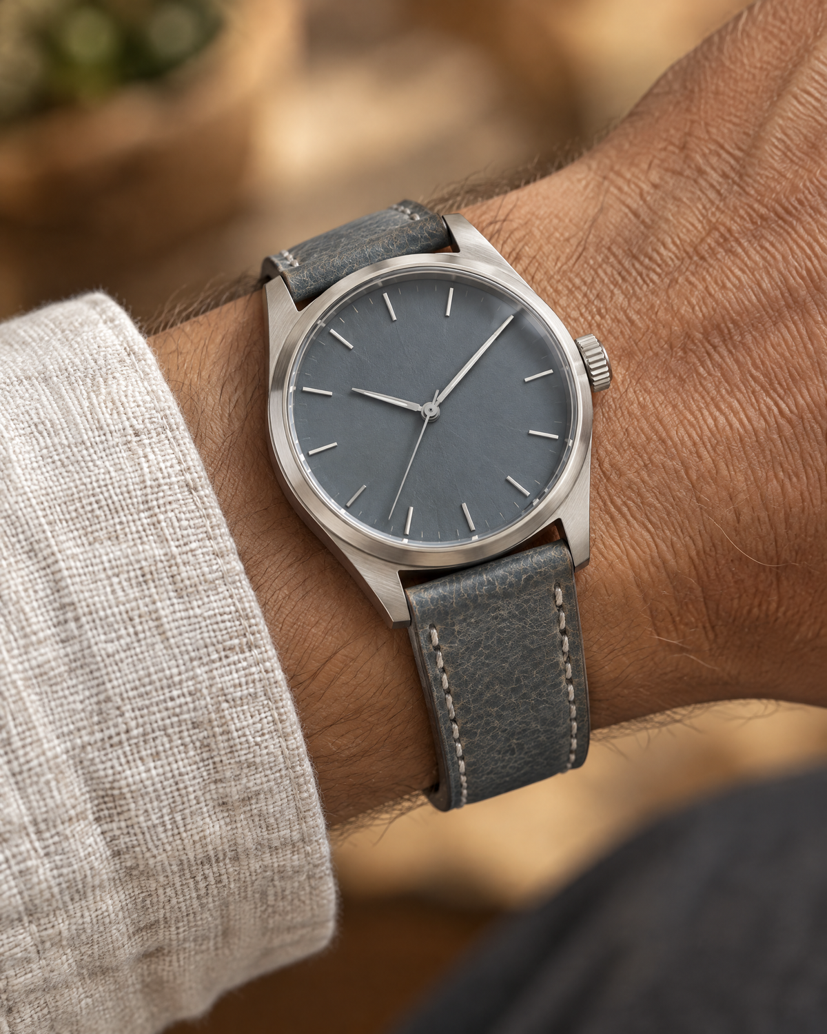 Distressed Blue Gray Italian Leather Watch Strap – Handstitched