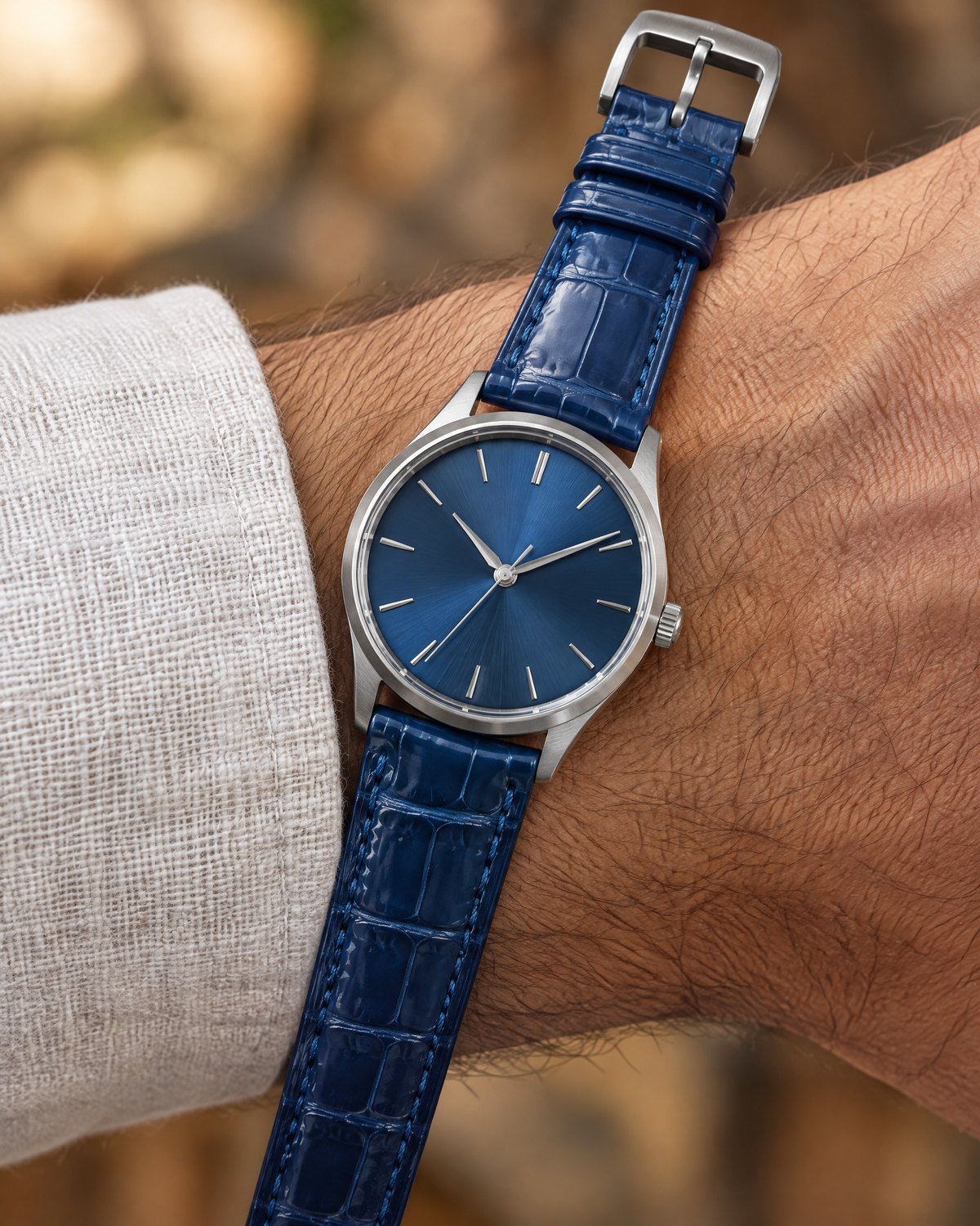 Patina Blue Alligator Leather Watch Strap – Handstitched