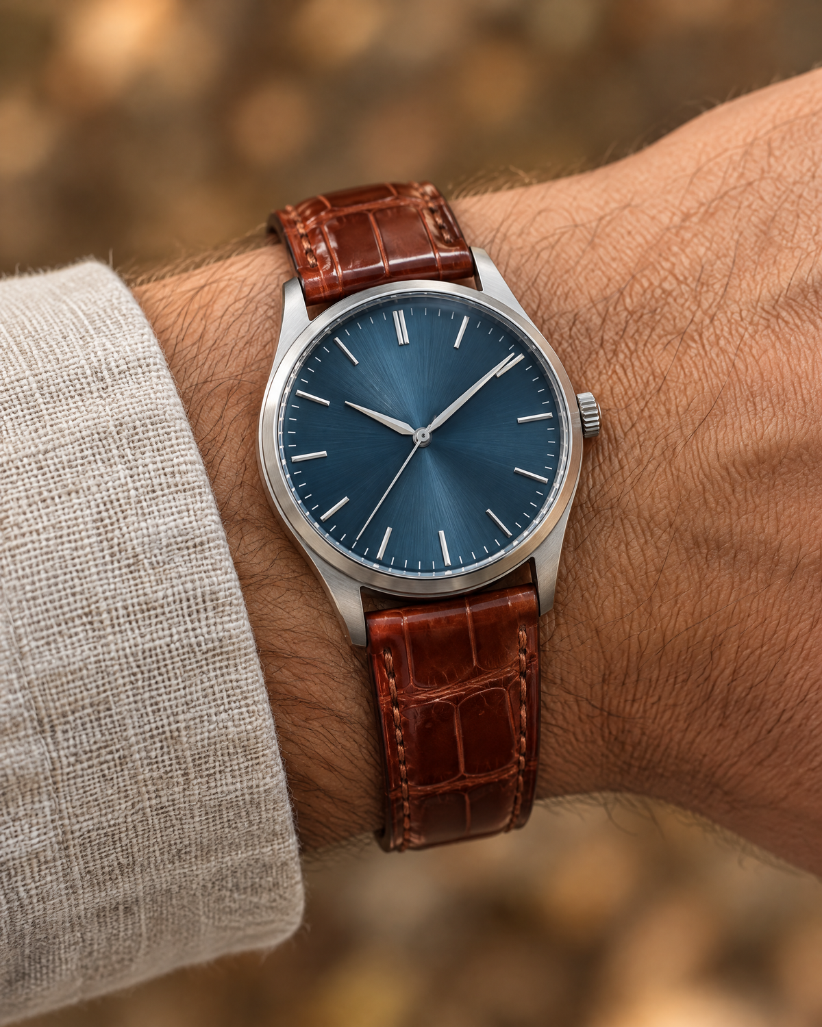 Cognac Red Brown Alligator Leather Watch Strap – Handstitched