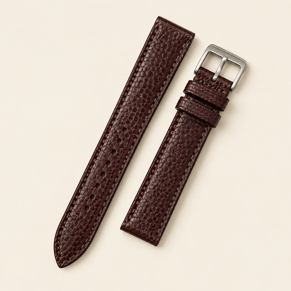 Patina Burgundy Brown Beaver Tail Leather Watch Strap – Handstitched