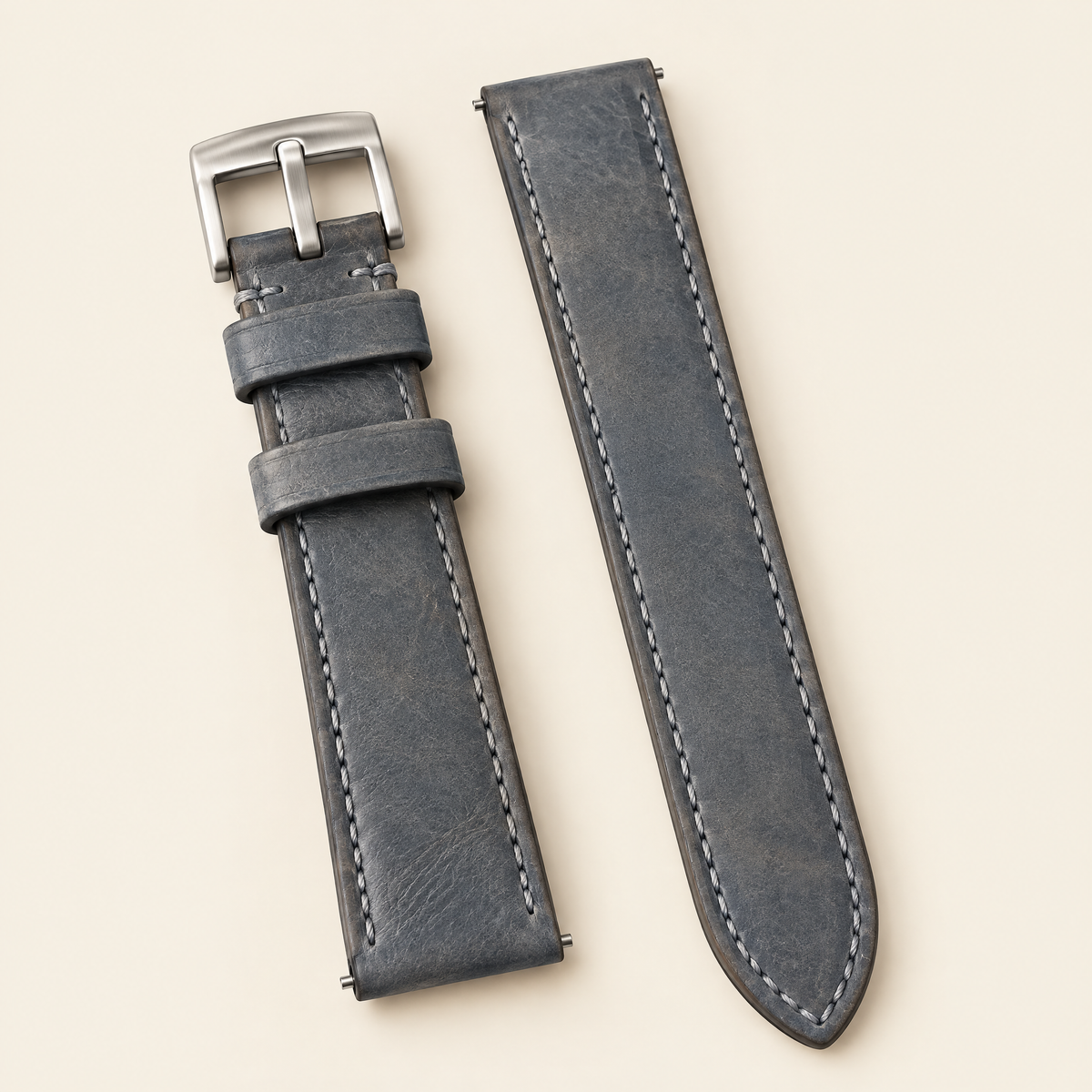 Distressed Blue Gray Italian Leather Watch Strap – Handstitched