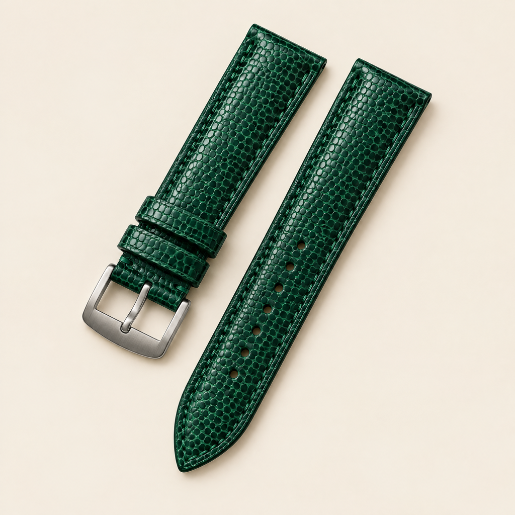Emerald Green Lizard Leather Watch Strap – Handstitched