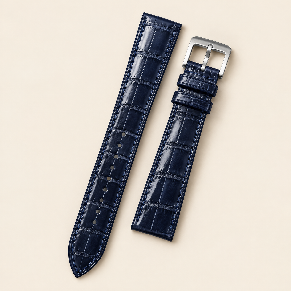 Navy Alligator Leather Watch Strap – Handstitched