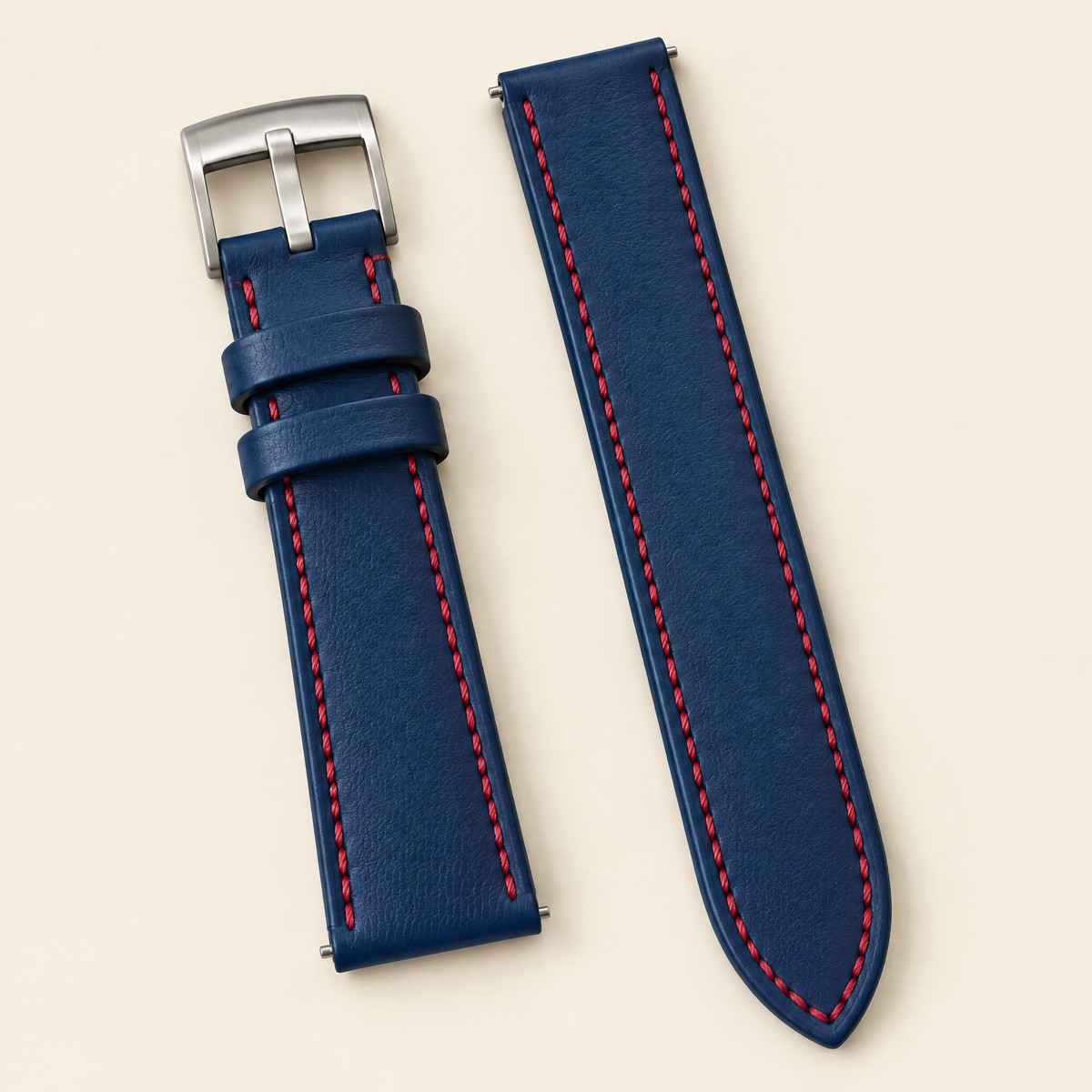 Blue Red Swift Leather Watch Strap – Handstitched