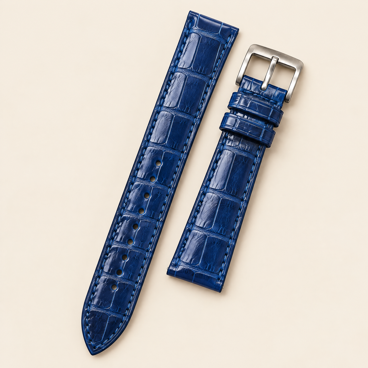 Patina Blue Alligator Leather Watch Strap – Handstitched
