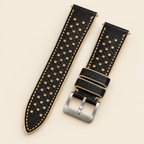 Black Beige Rally Watch Strap – Handstitched Epsom Leather with Racing Holes
