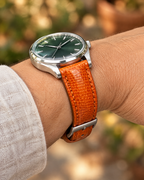 Orange Lizard Leather Watch Strap – Handstitched, Padded