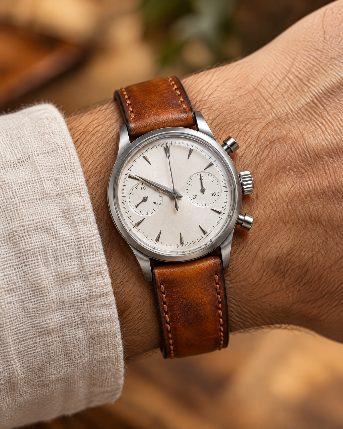 Amber Brown Hand-Dyed Patina Leather Watch Strap – Handstitched