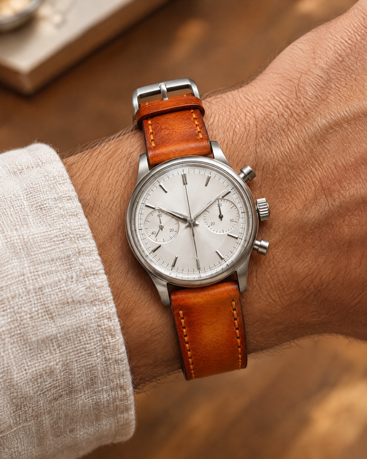 Cognac Orange Hand-Dyed Patina Leather Watch Strap – Handstitched