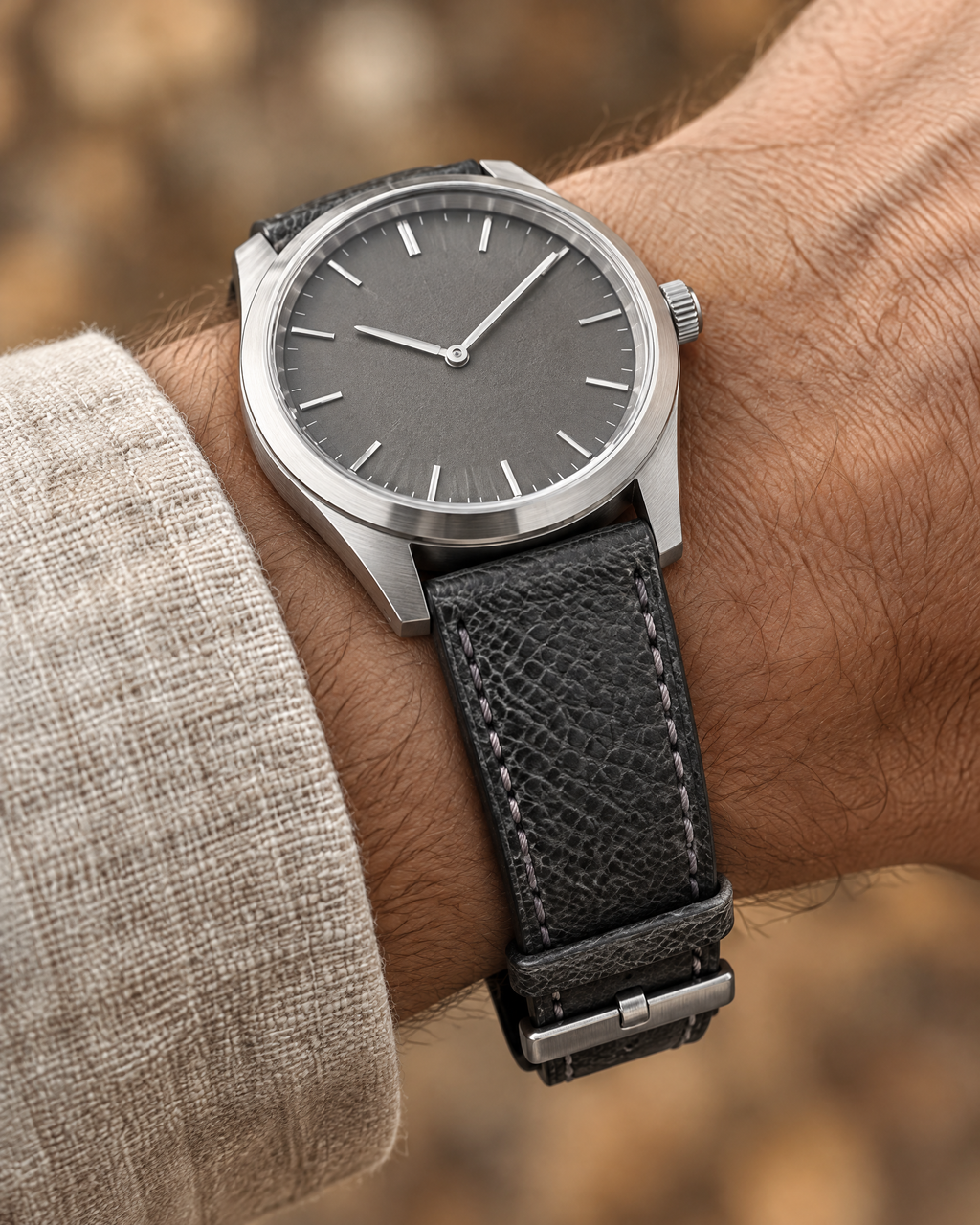 Black Gray Shark Leather Watch Strap – Handstitched