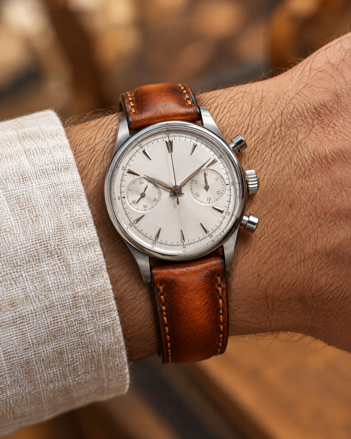 Vintage Cognac Brown Hand-Dyed Patina Leather Watch Strap – Handstitched, Padded