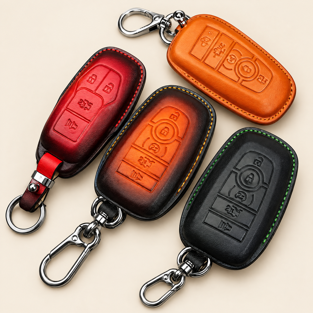 Leather Key Fob Cover Compatible with Ford Mustang Shelby GT500, GT350 & Dark Horse – Handstitched Smart Key Case