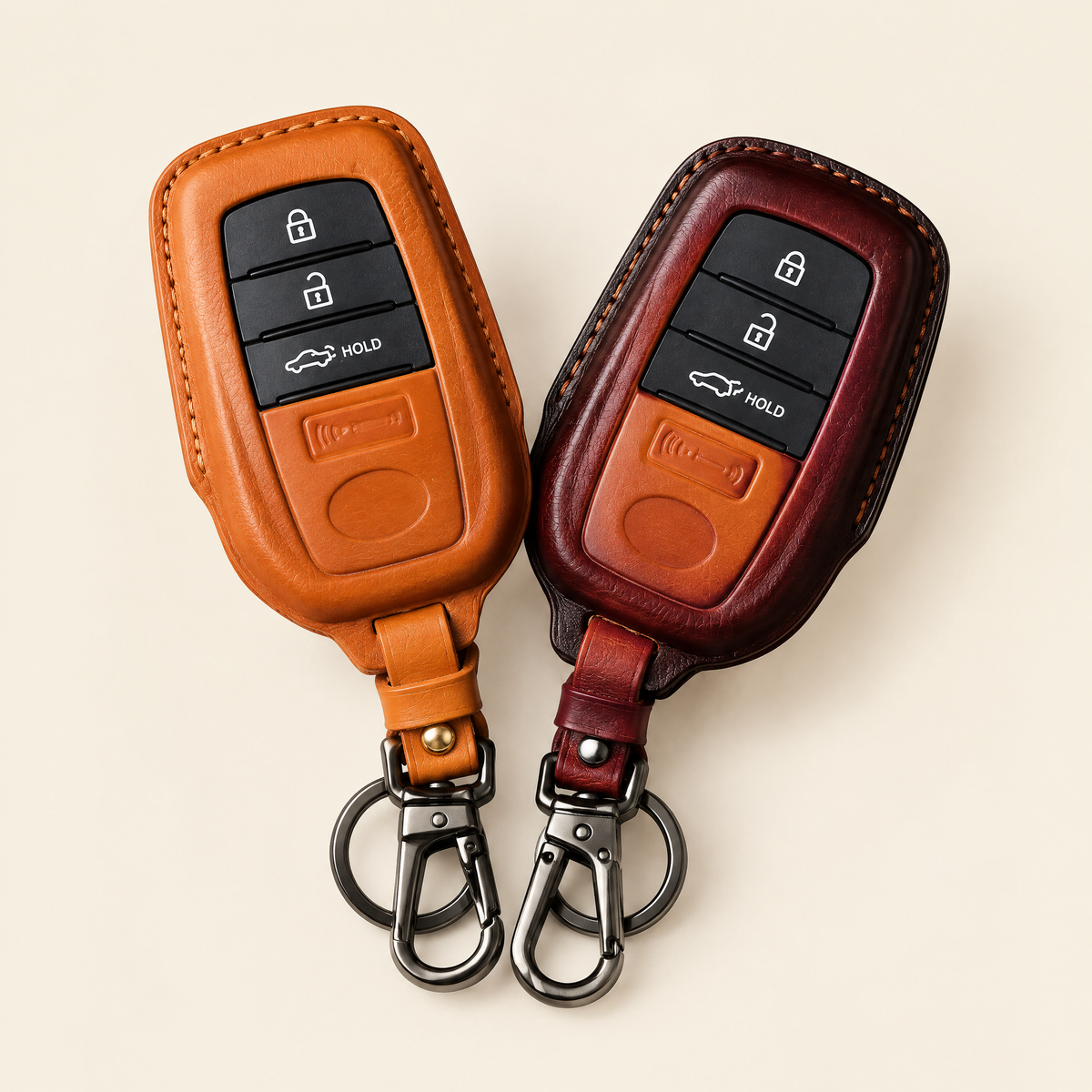 Leather Key Fob Cover Compatible with Toyota Land Cruiser – Handstitched Smart Key Case