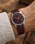 Patina Burgundy Brown Beaver Tail Leather Watch Strap – Handstitched