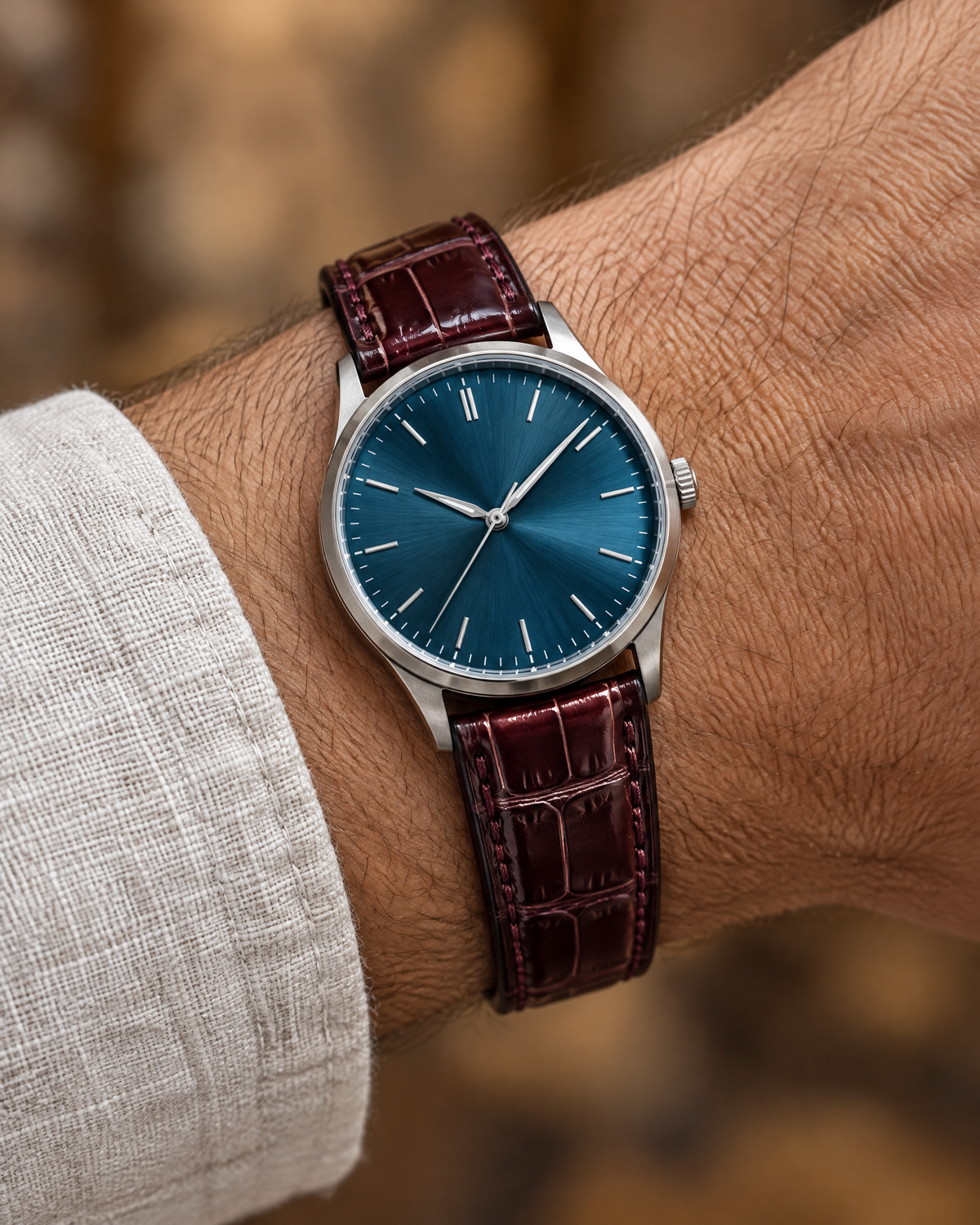 Patina Burgundy Oxblood Alligator Leather Watch Strap – Handstitched