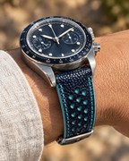 Navy & Turquoise Rally Watch Strap – Handstitched Lizard Leather with Racing Holes