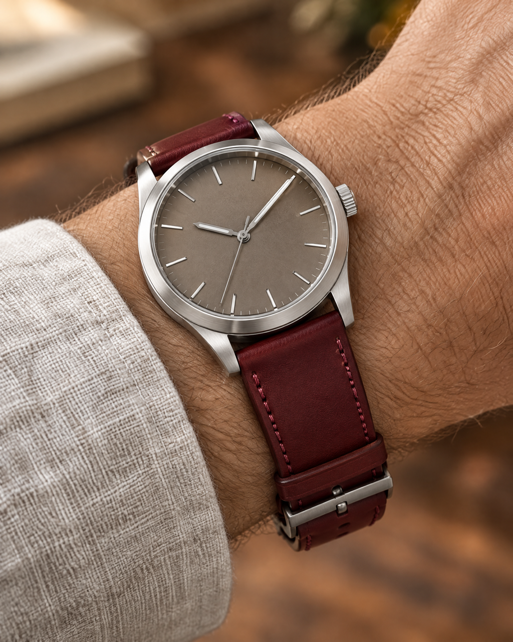 Burgundy Red Italian Leather Watch Strap – Handstitched