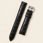 Black Alligator Leather Watch Strap – Handstitched, Curved End