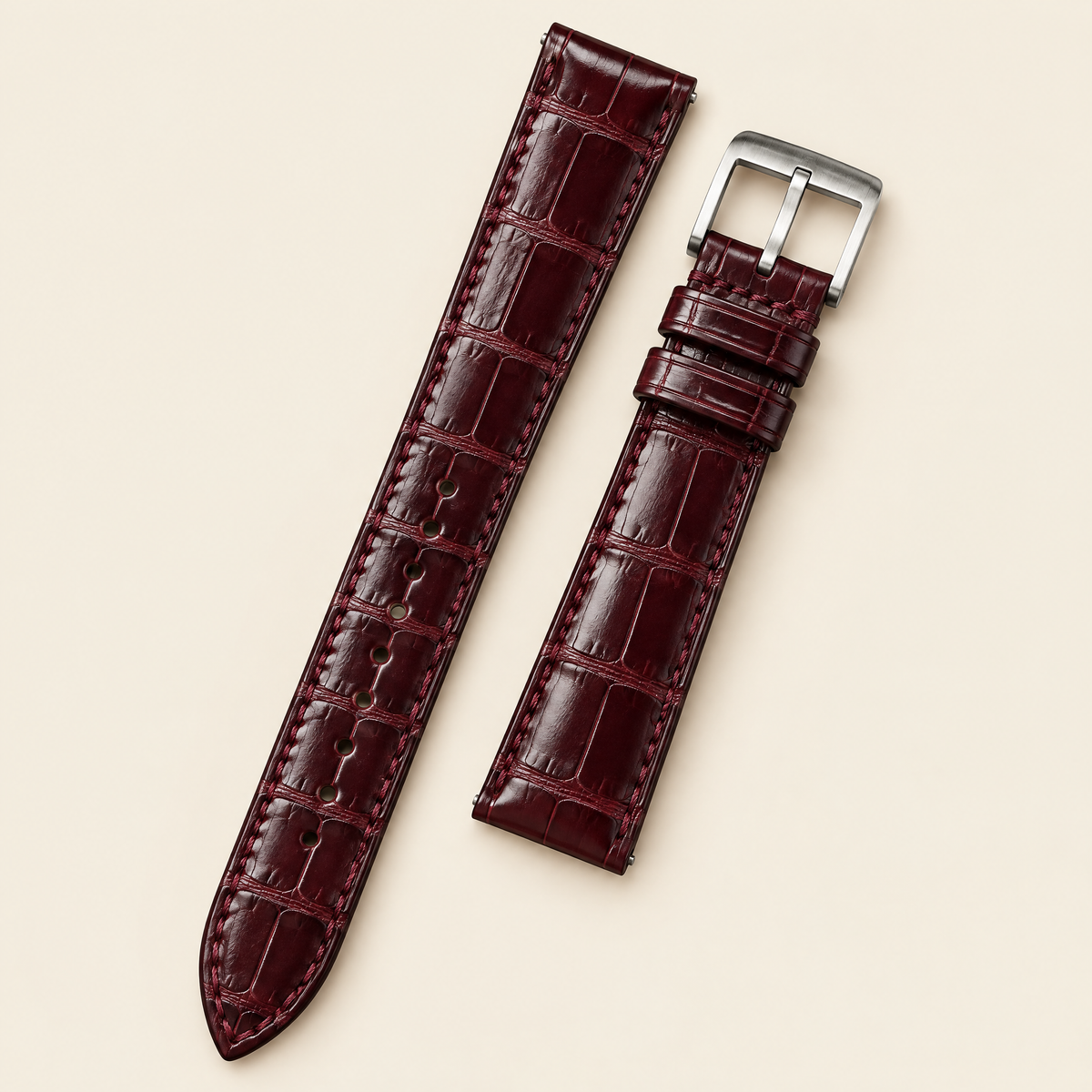 Patina Burgundy Oxblood Alligator Leather Watch Strap – Handstitched