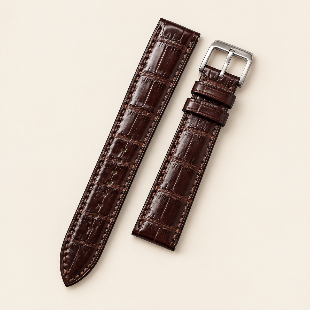 Mahogany Brown Alligator Leather Watch Strap – Handstitched