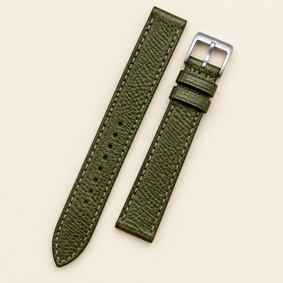 Olive Green Beaver Tail Leather Watch Strap – Handstitched