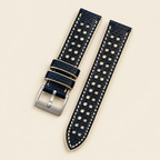 Navy & Cream Rally Watch Strap – Handstitched Lizard Leather with Racing Holes