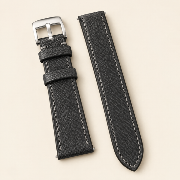 Black Gray Shark Leather Watch Strap – Handstitched