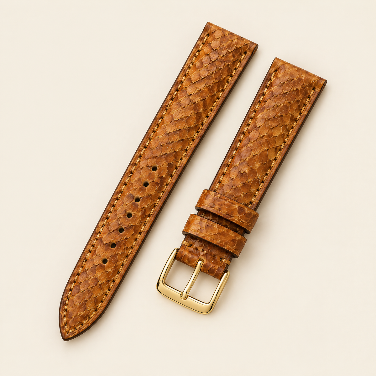 Golden Cognac Ostrich Leg Leather Watch Strap – Handstitched