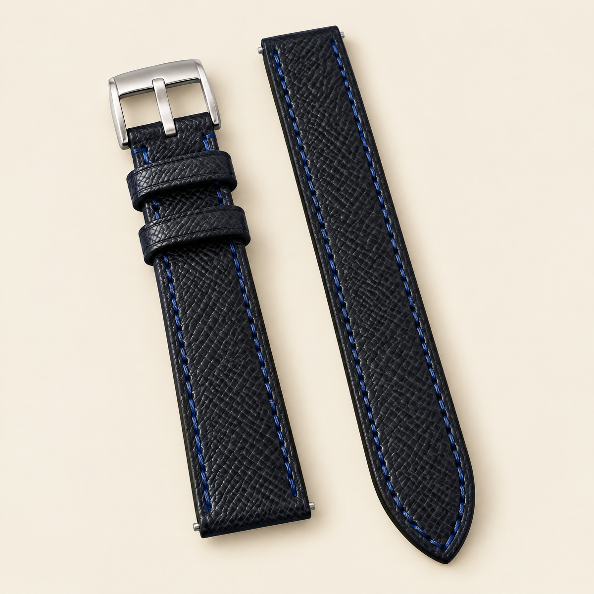 Black Blue Stitch Epsom Leather Watch Strap – Handstitched
