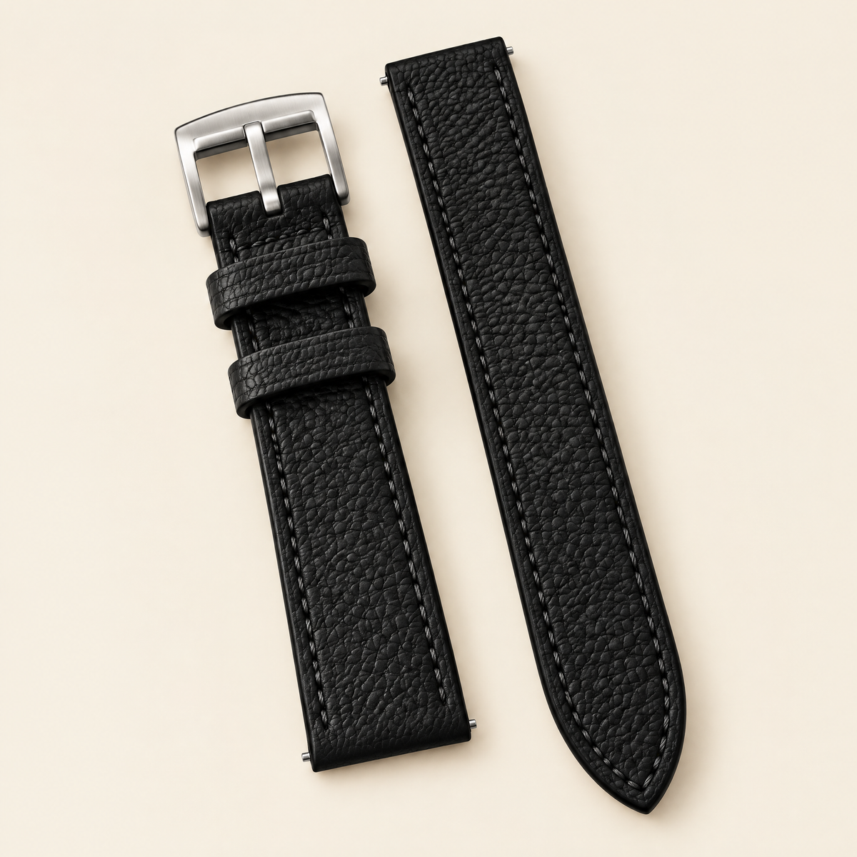 Black Togo Leather Watch Strap Flat – Handstitched