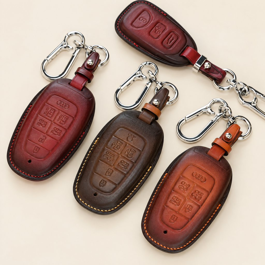 Leather Key Fob Cover Compatible with Hyundai SUVs – Handstitched Smart Key Case