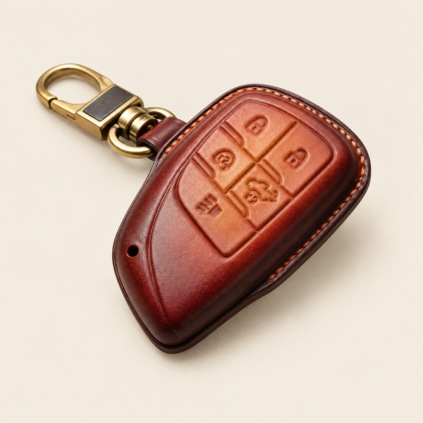 Leather Key Fob Cover Compatible with GMC Sierra Denali – Handstitched Smart Key Case