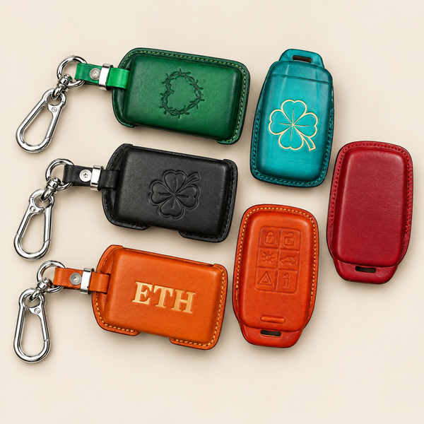 Leather Key Fob Cover Compatible with Volvo - XC60, XC90, S60 – Handstitched Smart Key Case