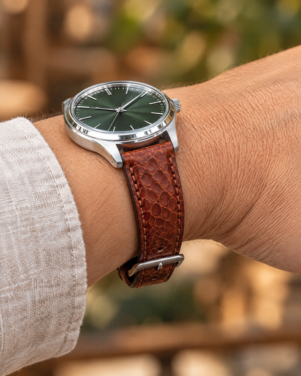 Russet Ostrich Leg Leather Watch Strap – Handstitched