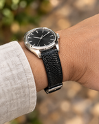 Black Lizard Leather Watch Strap, Black Stitch – Handstitched