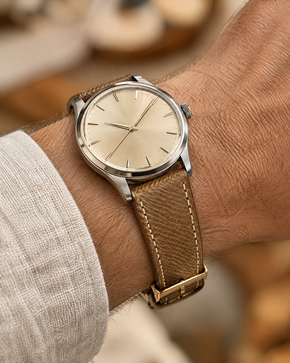 Gold Caramel Epsom Leather Watch Strap – Handstitched