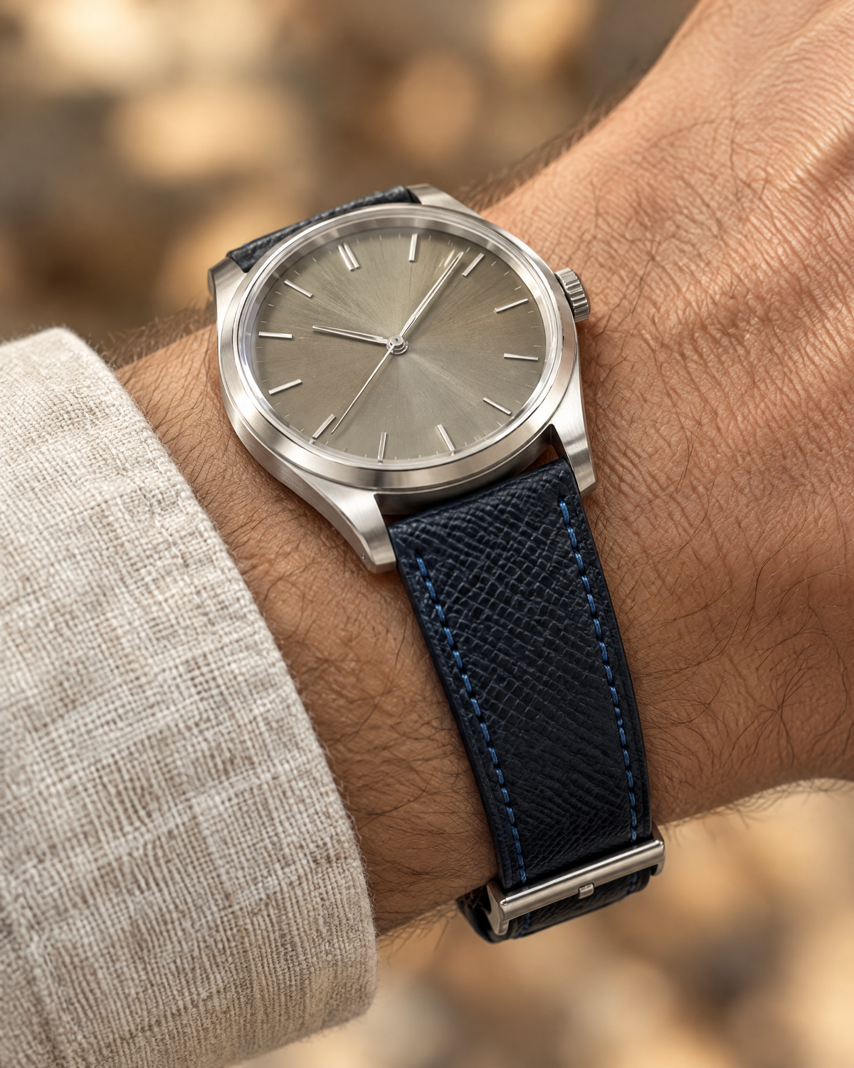 Black Blue Stitch Epsom Leather Watch Strap – Handstitched