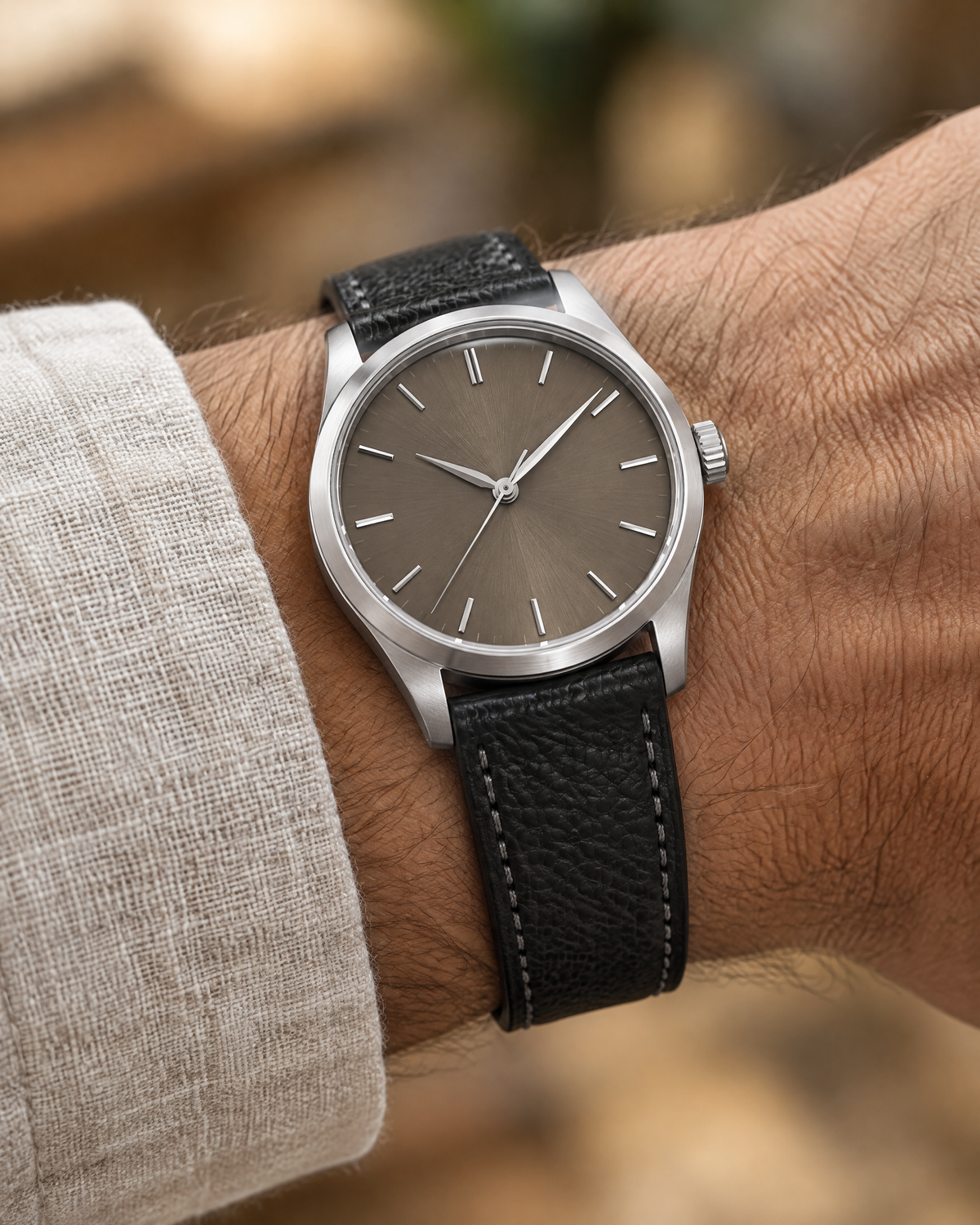 Black Togo Leather Watch Strap Flat – Handstitched