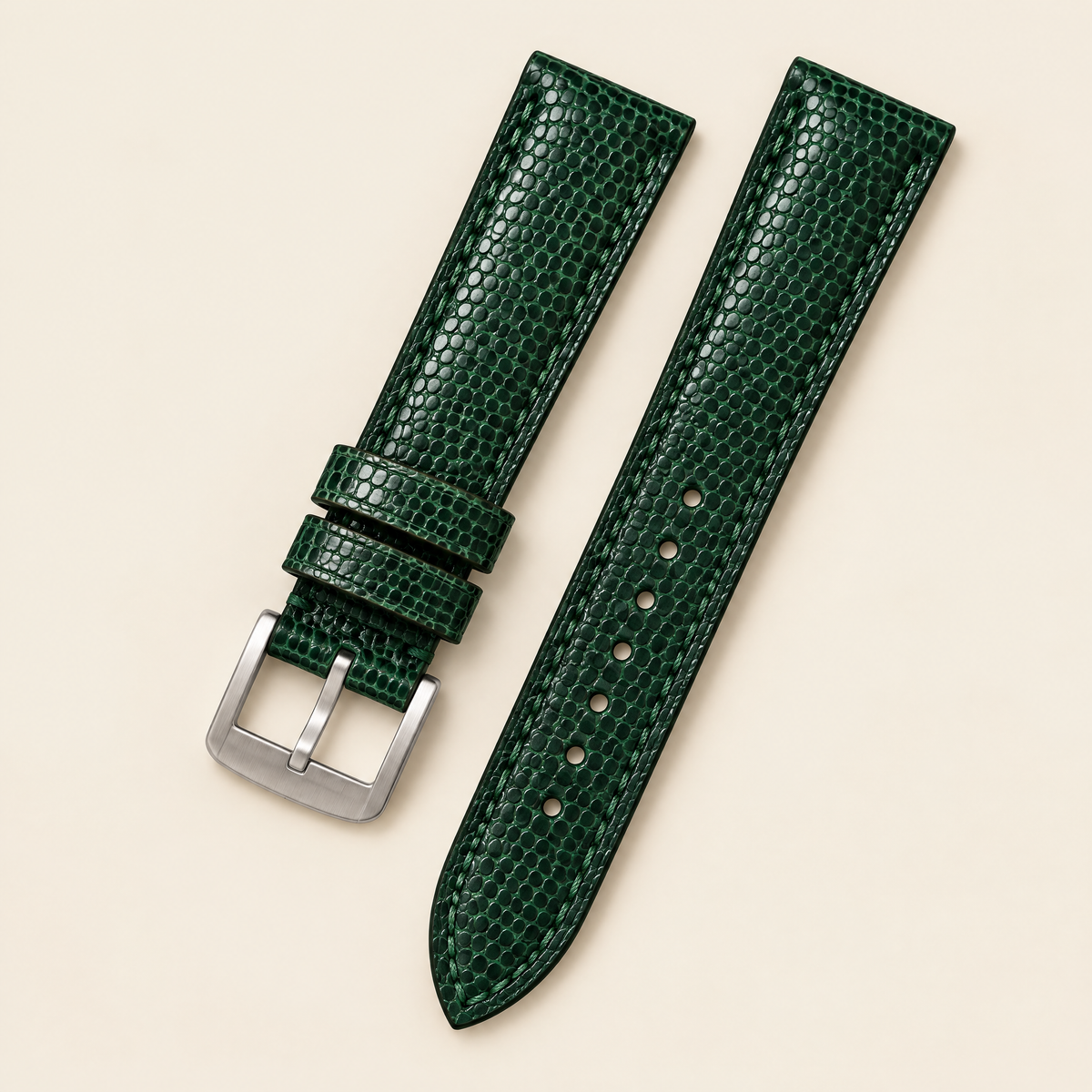 Forest Green Lizard Leather Watch Strap – Handstitched