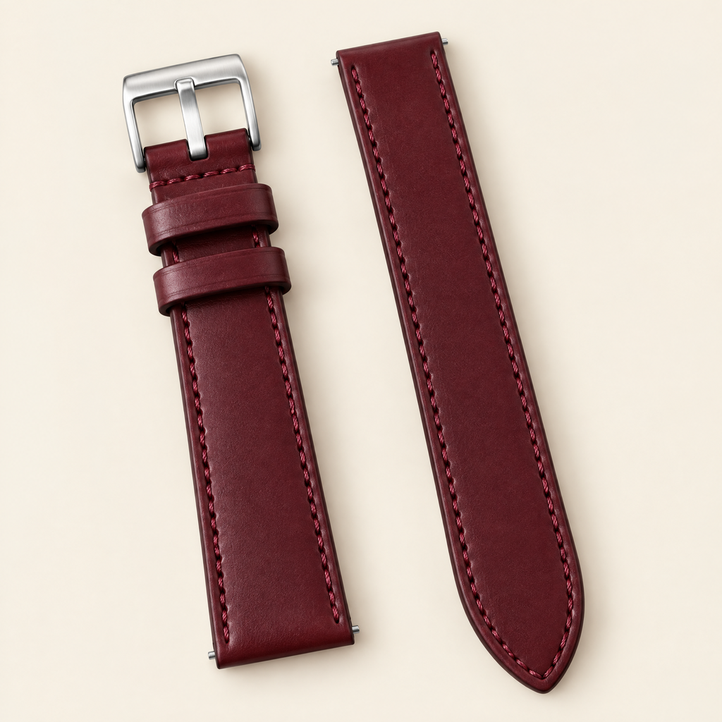 Burgundy Red Italian Leather Watch Strap – Handstitched