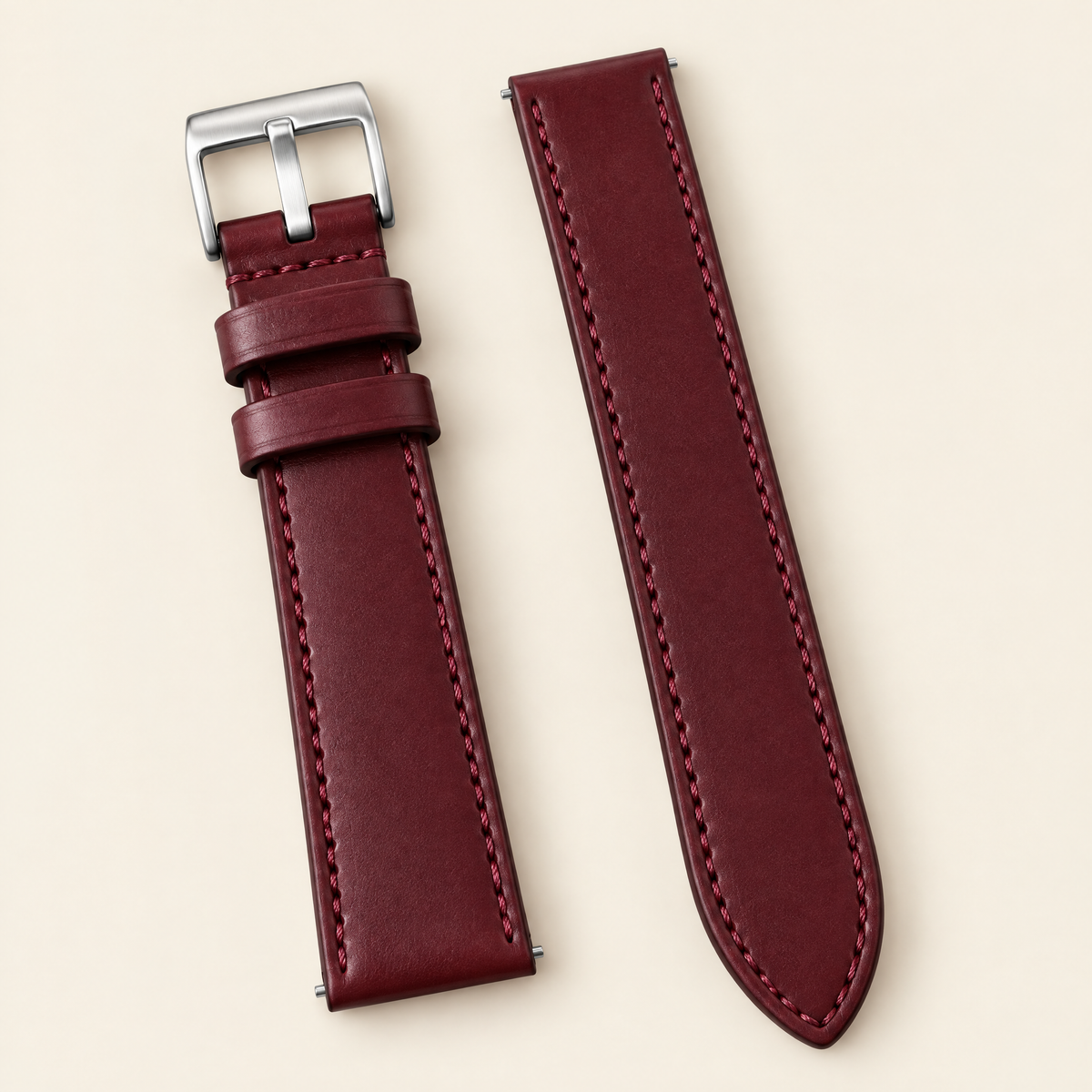 Burgundy Red Italian Leather Watch Strap – Handstitched