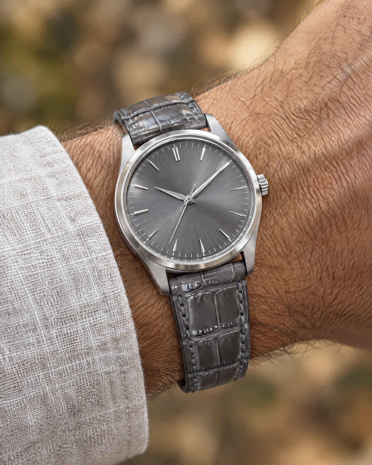 Gray Alligator Leather Watch Strap Flat – Hand-Finished